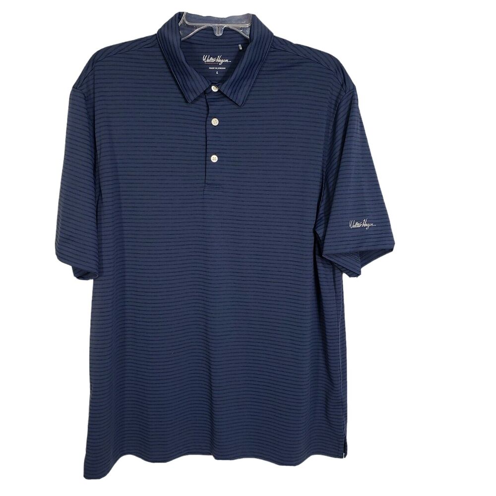 Walter Hagen Essentials Mens Polo Shirt Large Blue Striped Short Sleeve Golf